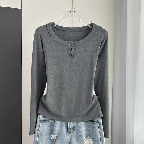 遮肉长袖显瘦螺纹圆领薄款长袖