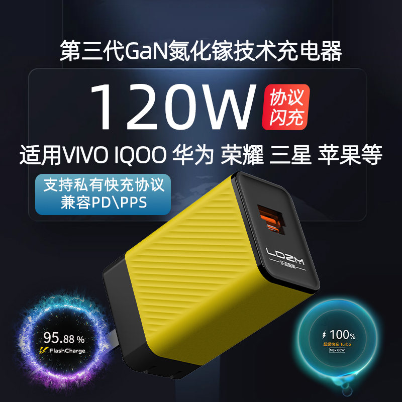 LDZM120W全协议融合快充充电器适用华为vivo荣耀iqoo一加OPPO三星苹果快充氮化镓超级快充旅行充电插头100w88-封面