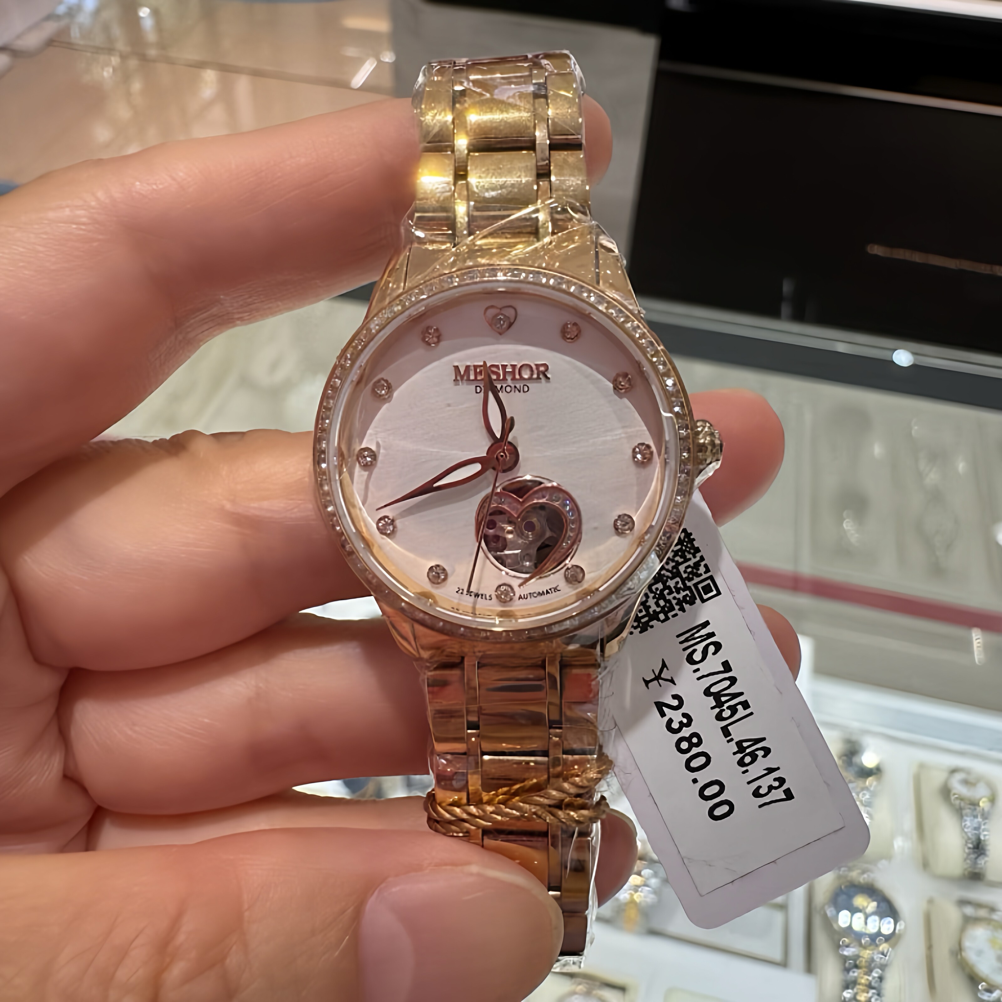 2025新款女朋友礼物名梭手表时尚爱心镂空透底钢带防水机械表7045