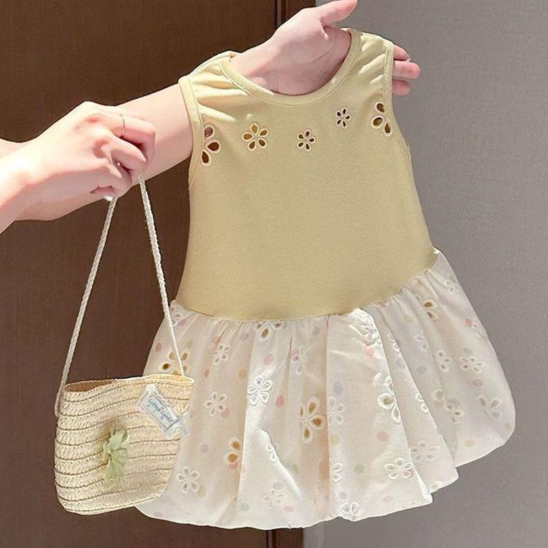 女童夏季无袖连衣裙宝宝镂空花朵