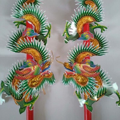 节庆 殡葬用品辅料纸扎手工纸手剪纸灵屋纸龙 立体蓝龙柱12对直销