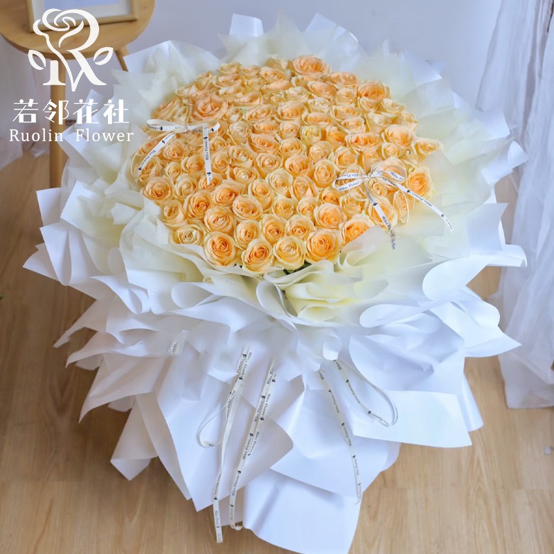 香槟玫瑰鲜花花束全国同城速递