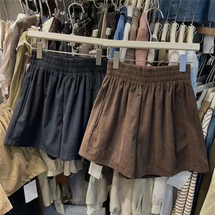2025秋季纯色灯芯绒三分裤短裤休闲裤时尚百搭松紧腰欧货潮流时尚