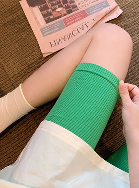2026夏季绿色五分细螺纹短裤安全裤骑行裤裤子女打底裤高腰松紧腰