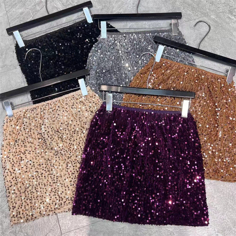 2024秋季彩色亮片短裙裙子女时尚显瘦松紧腰欧货潮流百搭遮肉休闲,女装/女士精品,半身裙,淘宝优惠券,粉丝福利购,淘宝优惠卷