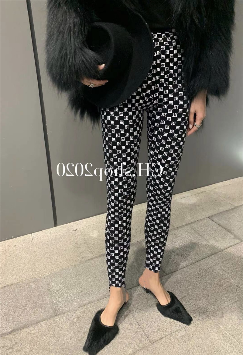 网红锦纶字母印花鲨鱼皮九分裤