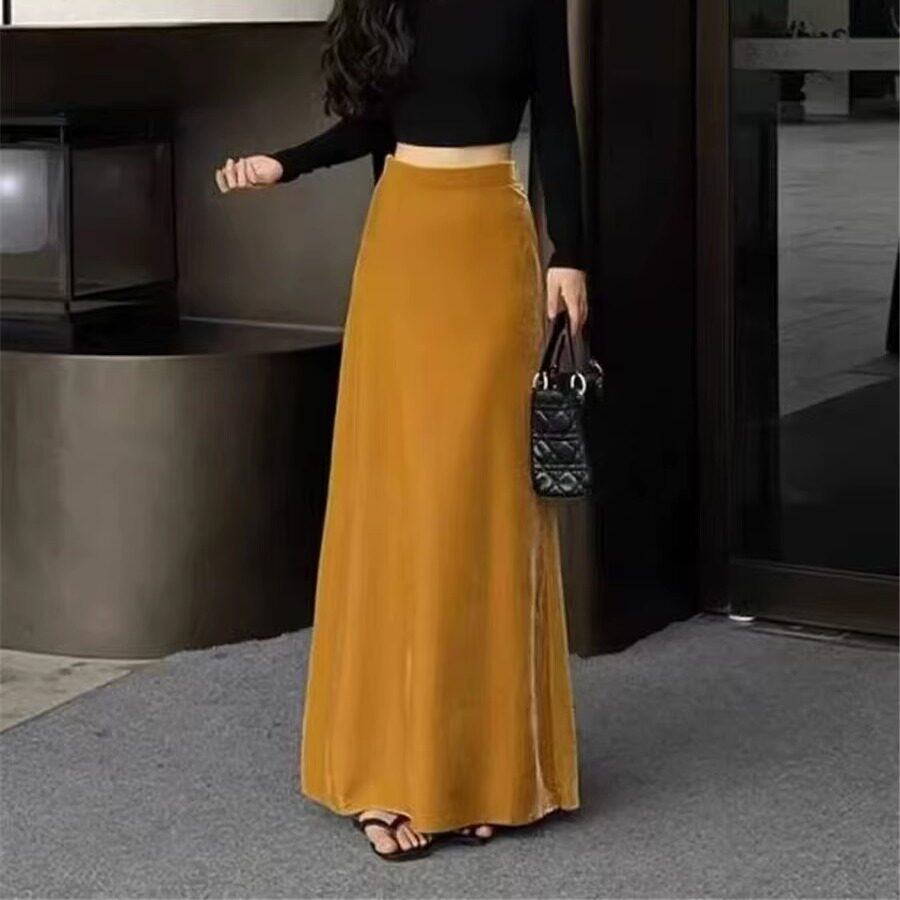 2025秋冬新款丝绒半身裙高腰显瘦