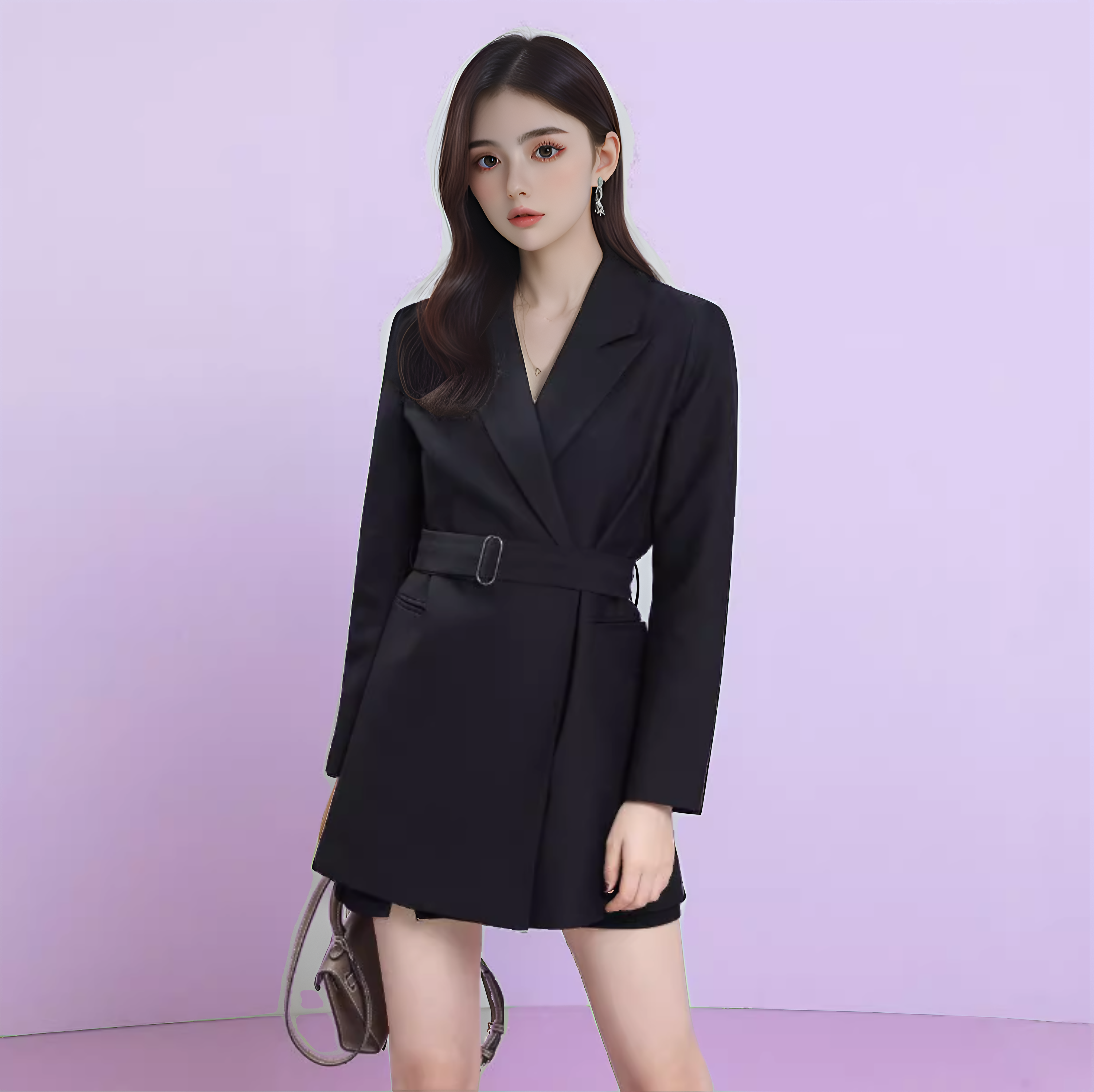 2025新款西装外套女春秋新款韩版百搭气质小个子休闲黑色中长款