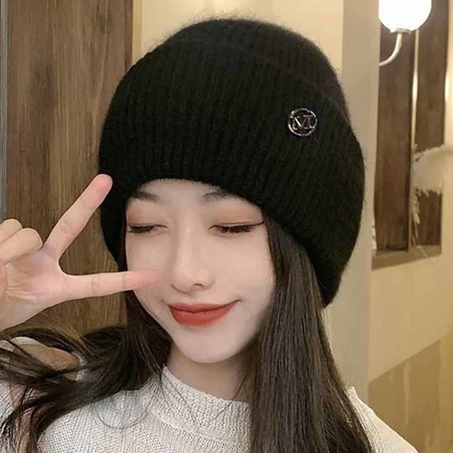 秋冬季毛线帽子女新款加绒加厚防寒百搭冷帽堆堆帽保暖护耳针织帽