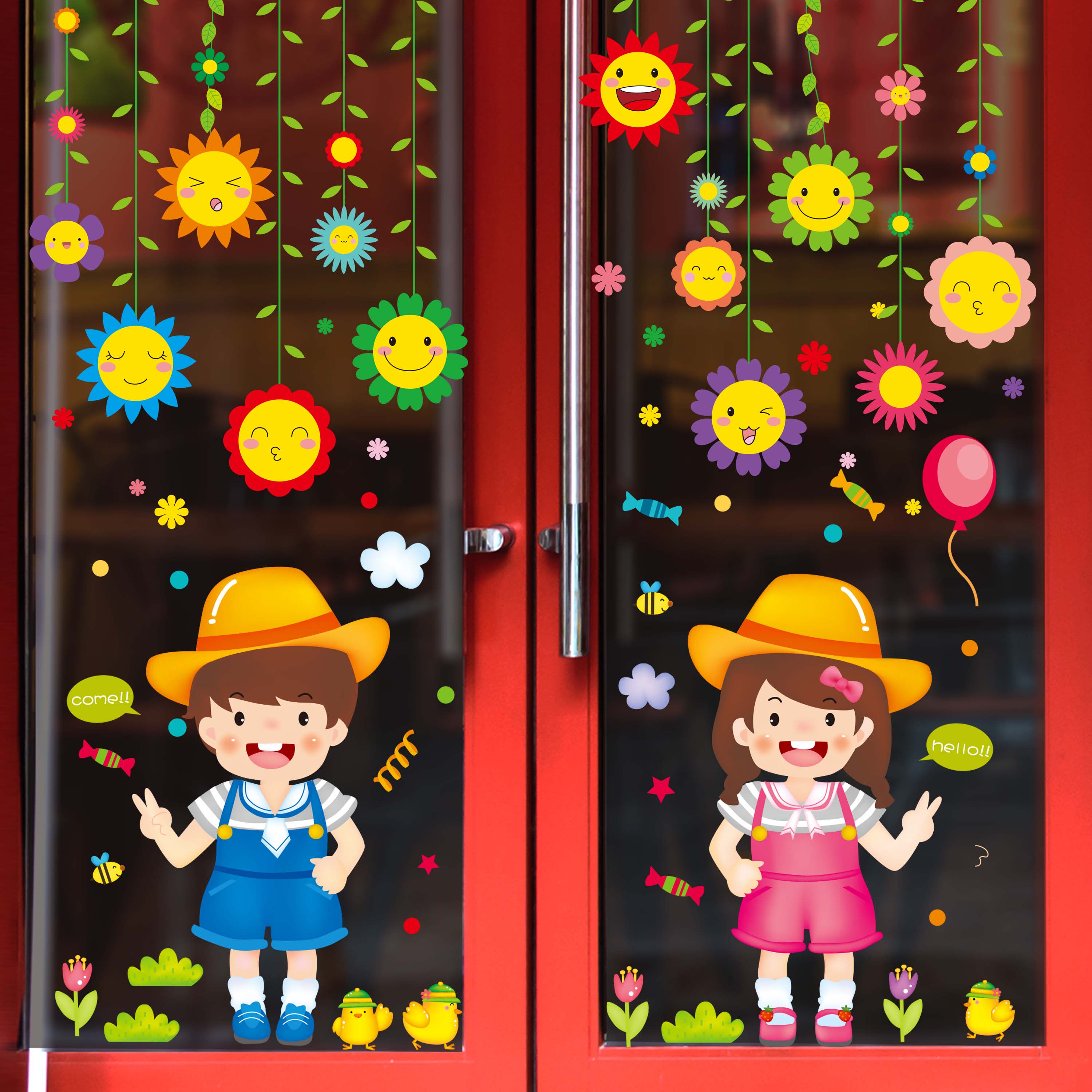 玻璃贴纸门贴幼儿园教室吊饰挂饰卡通可爱墙贴画自粘儿童窗花窗贴
