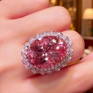 新款鸽子蛋粉锆石轻奢风满钻小众高级感气质开口戒指女饰品批发