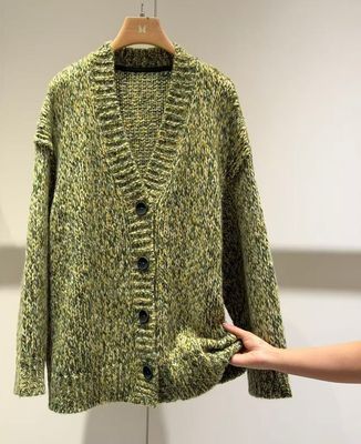 高定线！2026秋冬新款纯山羊绒花纱线v领针织开衫外套女毛衣保暖