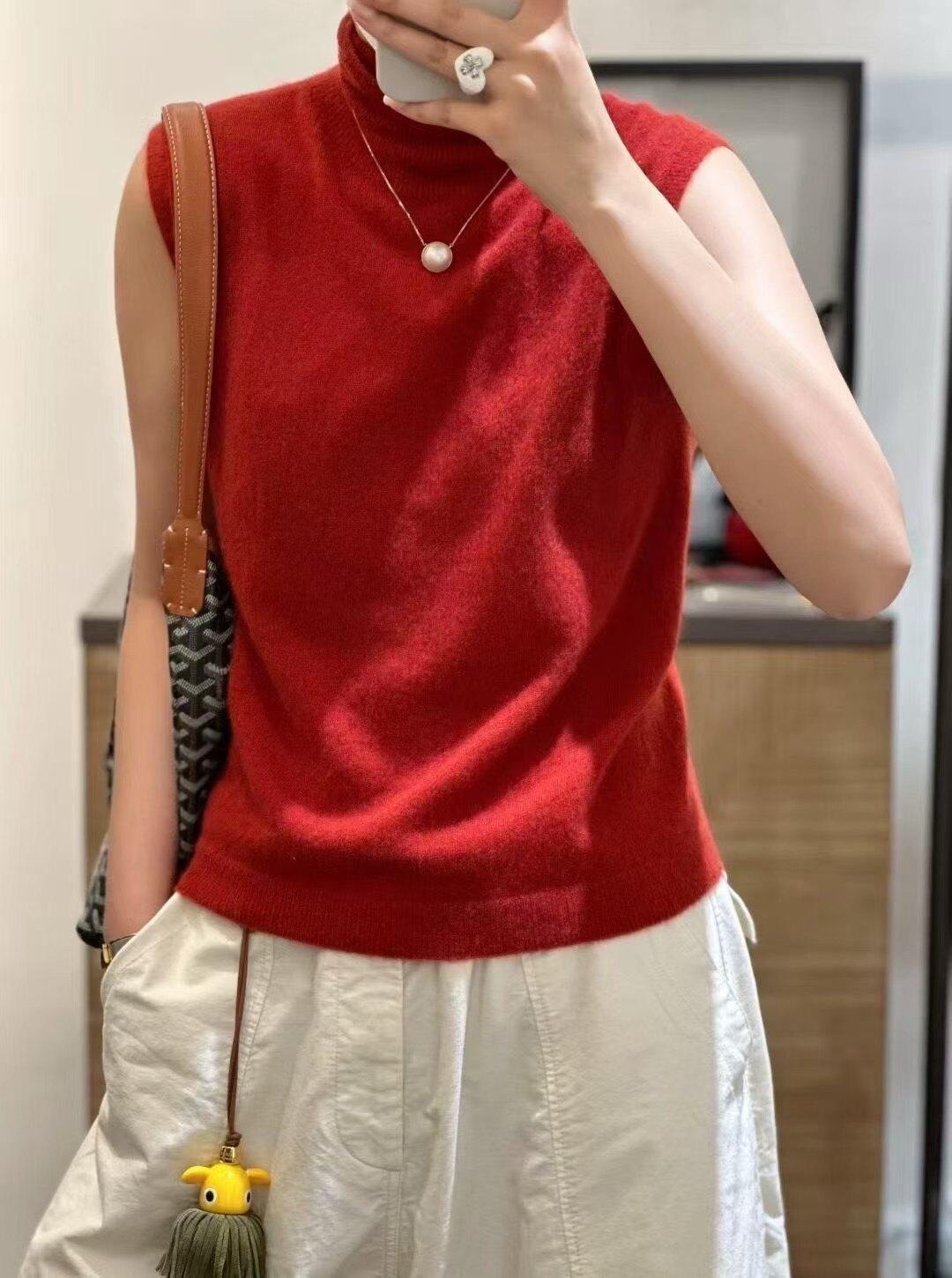 简约纯色系 2025秋季韩系高领无袖羊绒针织背心上衣女毛衣女套头