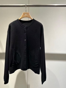 立体肌理织法撞布口袋针织开衫 女 意大利chao细羊毛 纱线天花板