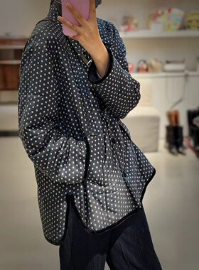 高定款设计感小众韩版棉混纺百搭圆领波点翻领棉服25秋季新款时髦