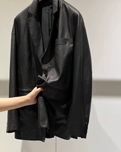 外套休闲款 进口小山羊皮oversize西装 真皮皮衣 春秋款 设计师新款