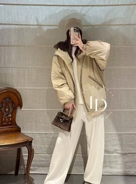 询价私！2025秋冬新款毛帽刺绣夹克鹅绒服宽松休闲保暖羽绒外套女