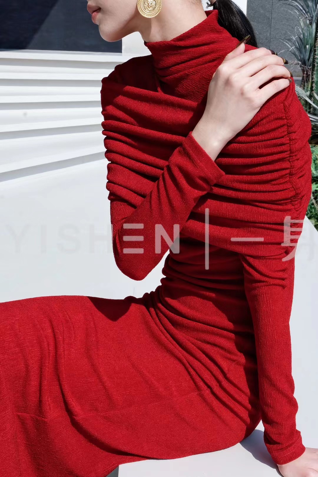 新年战衣红色连衣裙女24春季新款法式高级感cao好看内搭包臀长裙