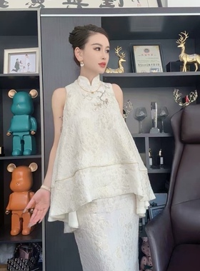 正版！新中式国风穿搭一整套轻奢高级感白色上衣半身裙套装女夏季