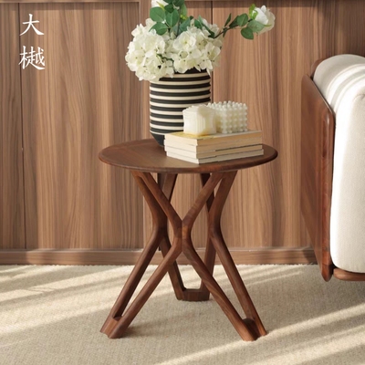 北美黑胡桃木边几北欧实木沙发角几客厅小茶几圆形边桌原木圆几