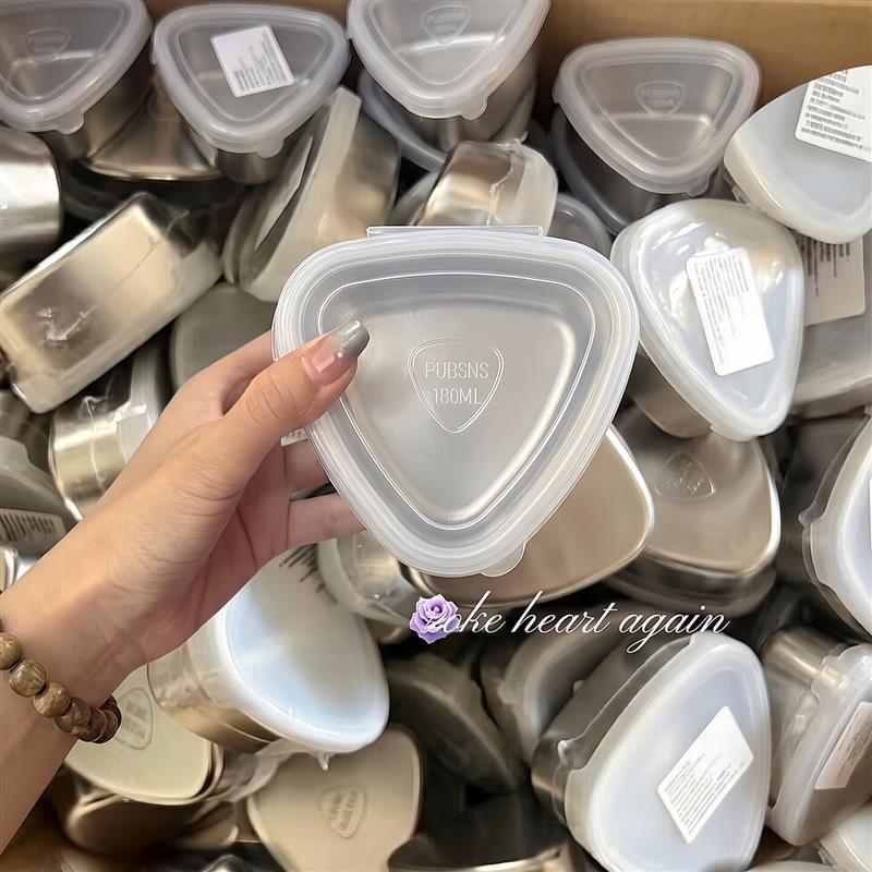三角形304不锈钢饭盒带盖上班族饭团便当保鲜盒微波炉加热专用