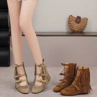 流苏内增高6cm时尚 爆款 新款 凉靴夏季 透气波西米亚夏天凉靴子 时装