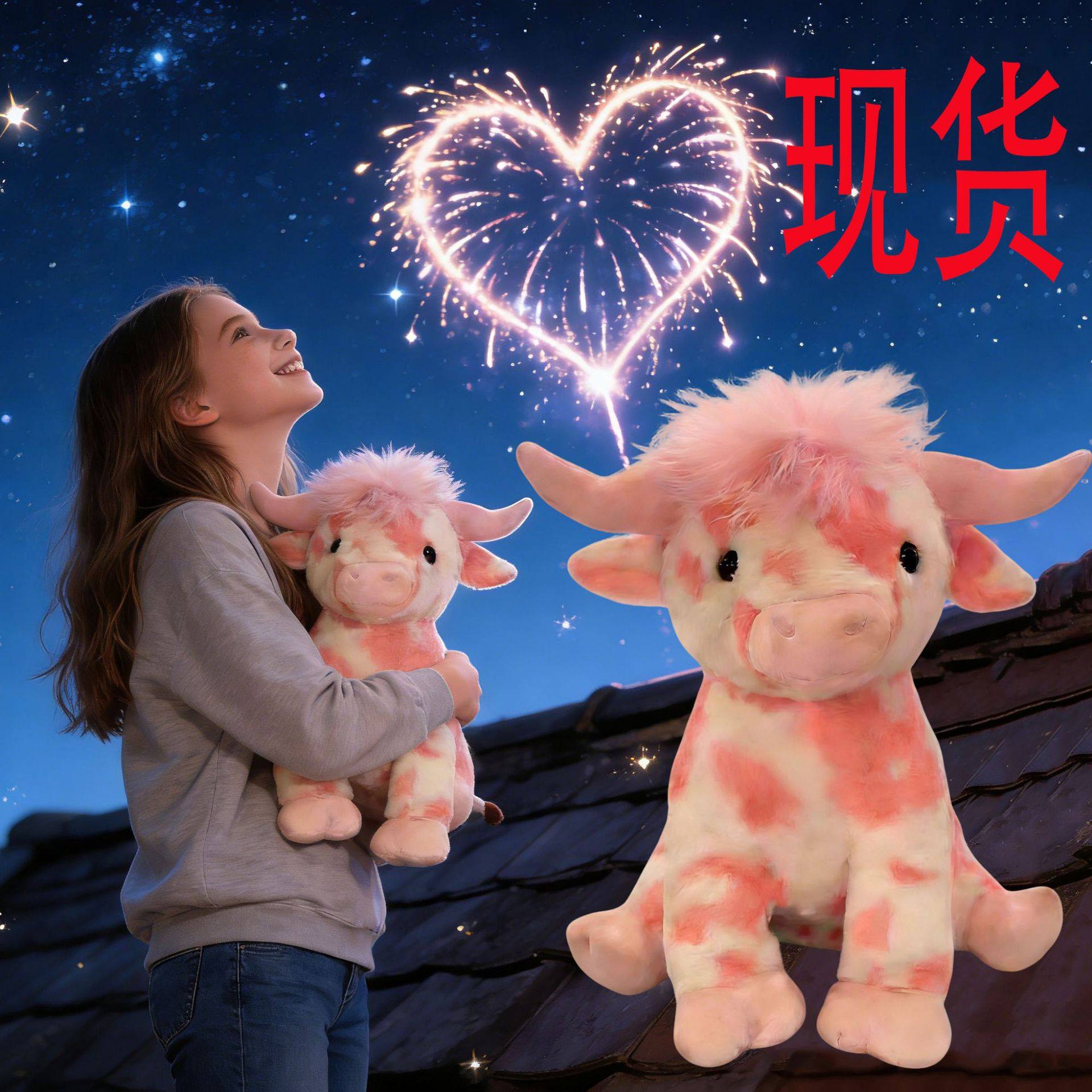 新款 Pink Cow Plush 粉色奶牛玫瑰花情人节礼物毛绒娃娃毛绒玩偶,玩具/童车/益智/积木/模型,毛绒/玩偶/公仔/布艺类玩具,淘宝优惠券,粉丝福利购,淘宝优惠卷