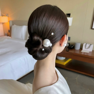 发饰日式新娘盘发头饰珍珠头饰化妆插针和风发饰珍珠u型夹发簪