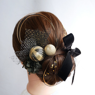 和服发饰头饰黑色黑道千金头饰发饰丝绒蝴蝶结超仙侧边发卡发饰