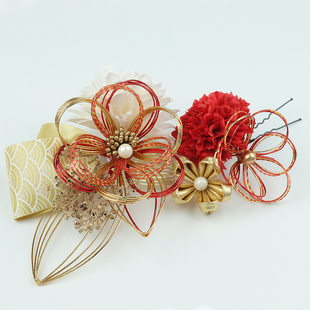 发饰日式和服发饰毕业季成人礼细工头饰水引结仿真花永生花套装