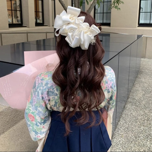 超仙丝带头饰复古汉洋折衷头饰茉莉花花朵发夹轻奢甜美浴衣边夹