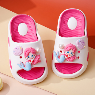 防滑防臭室内静音卡通可爱宝宝小孩凉拖鞋 美人鱼儿童拖鞋 女童夏季