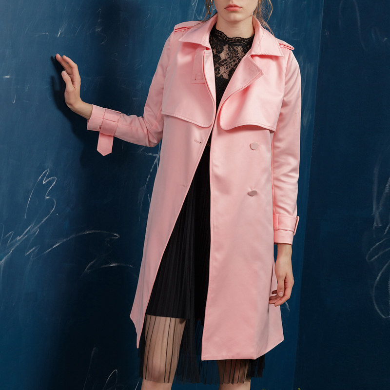 粉色风衣女中长款2020春秋新款修身韩版减龄时尚百搭甜美气质外套
