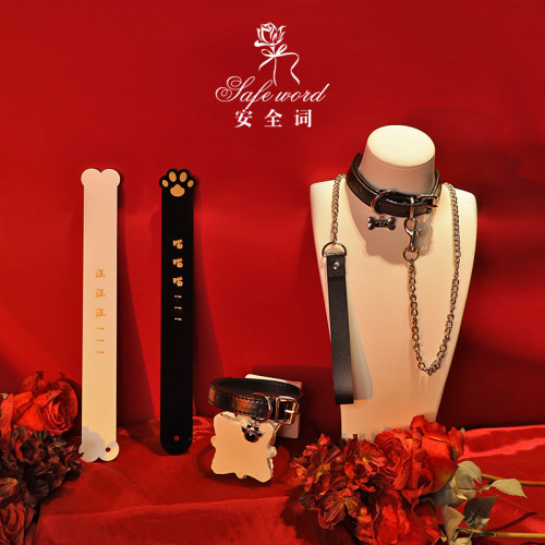 puppy小狗皮质项圈choker带牵引绳颈环小狗锁骨链k9可定制刻字