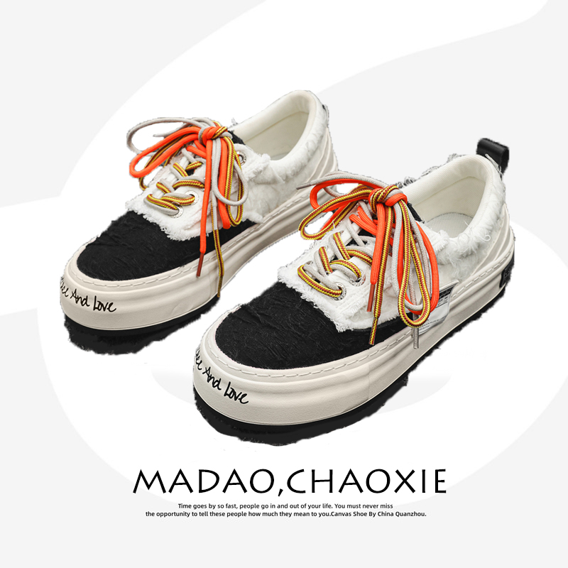 明星同款小众高级感厚底内增高运动滑板鞋撞色休闲低帮帆布鞋男款