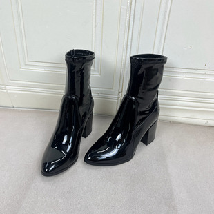 尖头纯色粗高跟时尚 时尚 短靴瘦瘦靴 Shoes外贸原单女靴新款 Lady