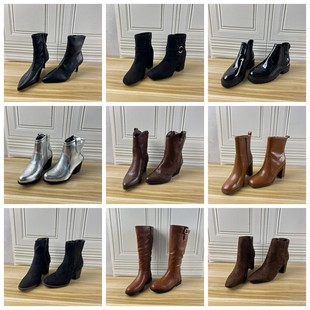 女靴时尚 Lady 外贸原单独码 36码 圆头粗跟侧拉链短靴长靴 Shoes杂款