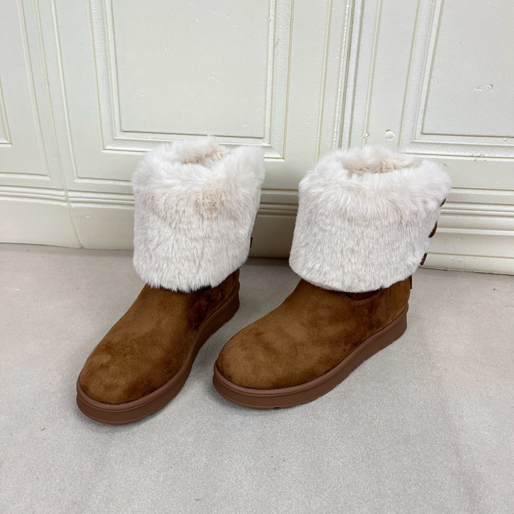 圆头厚底蝴蝶结短靴保暖雪地靴