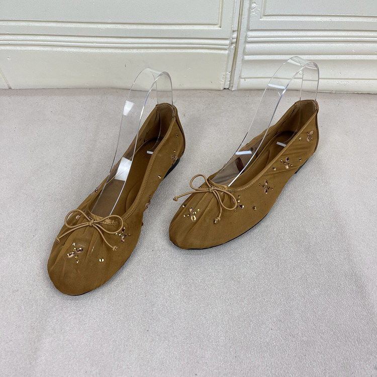 外贸原单女鞋新款时尚通勤圆头纯色带钻网面蝴蝶结浅口平底单鞋,女鞋,网面鞋,淘宝优惠券,粉丝福利购,淘宝优惠卷