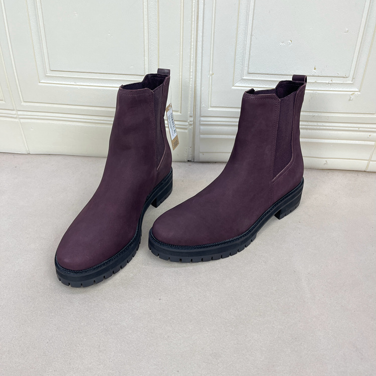 外贸原单女靴真皮时尚百搭圆头纯色粗跟内里加毛保暖时装套筒短靴