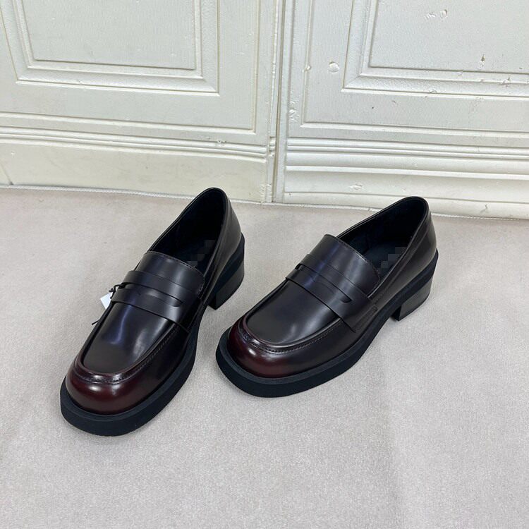 Lady Shoes外贸原单女鞋时尚圆头厚底粗跟一脚蹬单鞋通勤乐福鞋