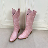 中筒靴 尖头纯色粗跟西部套筒时装 Lady Shoes外贸原单女靴微瑕时尚