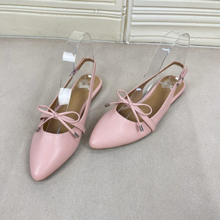 Lady Shoes外贸原单女鞋时尚尖头纯色蝴蝶结平底浅口一字扣单鞋