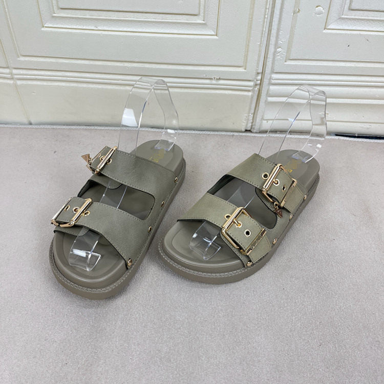 圆头纯色皮带扣三角标博肯拖鞋