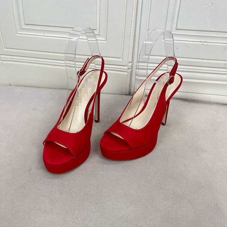 外贸原单女鞋圆头纯色时尚厚底细高跟气质防水台一字扣鱼嘴凉鞋