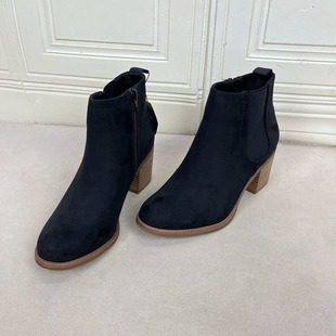 百搭日常外穿女款 侧拉链时尚 靴子 新款 外贸原单粗跟短靴简约时尚