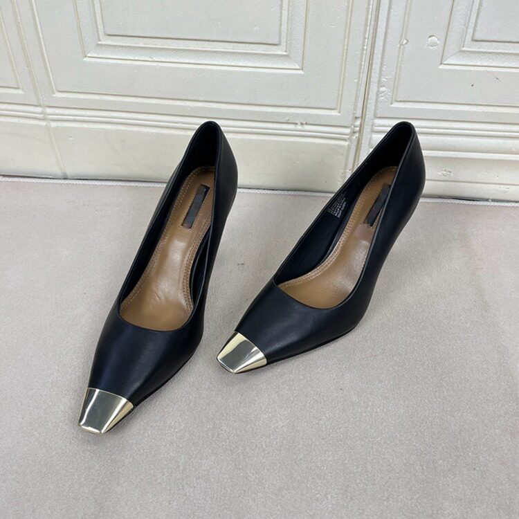 Lady Shoes外贸原单女靴鞋里外全真皮新款小方头浅口细跟时装单鞋