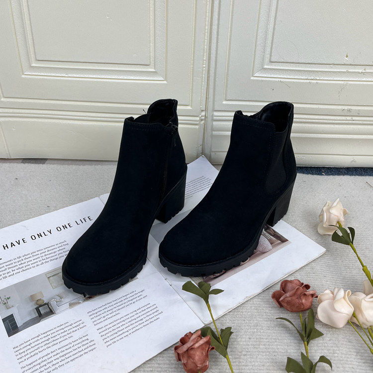外贸原单女靴新款圆头纯色粗跟短靴时尚侧拉链气质及踝靴时装靴,女鞋,时装靴,淘宝优惠券,粉丝福利购,淘宝优惠卷