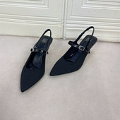 尖头针织面浅口舒适后空单鞋 外贸原单新款 百搭高跟鞋 欧美时尚 女鞋