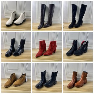 外贸原单女靴独码 41码 圆头纯色粗跟侧拉链短靴长靴 Shoes杂款 Lady